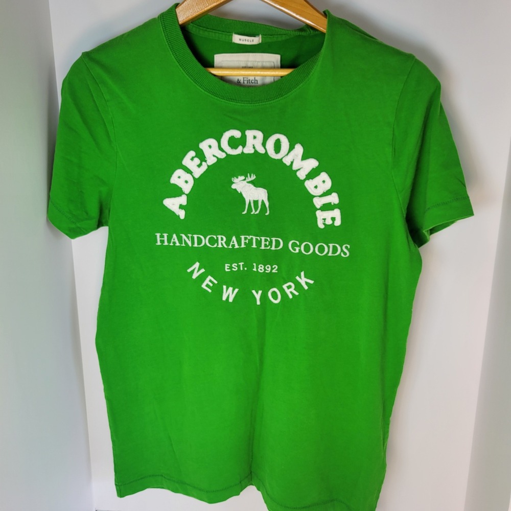 Abercrombie & Fitch Mens Muscle Fit T-Shirt Green Applique Logo Size L